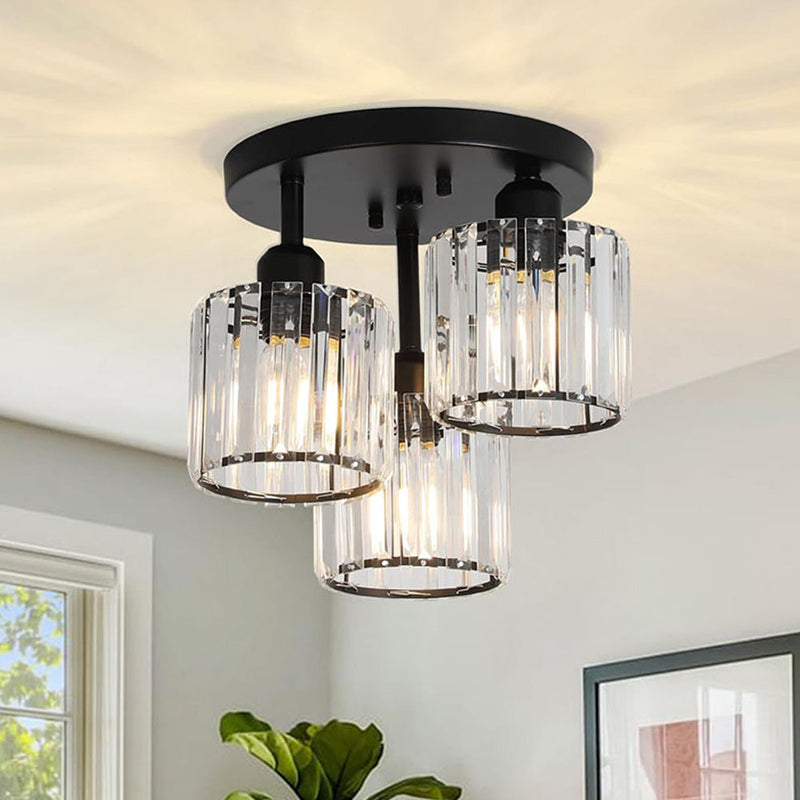 Modern Crystal Semi Flush Bedroom Ceiling Light - Elegant Iron & Glass Fixture | Ecomvera