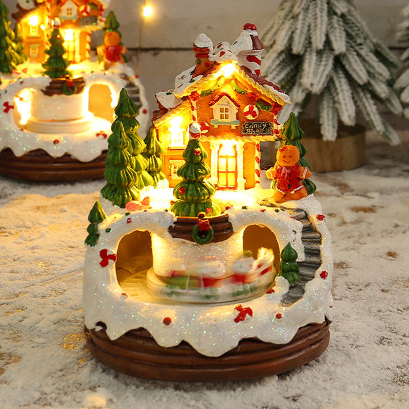 Warm Village House Resin Christmas Lighting with Music Box & Motorized Train - Perfect Holiday Decor | Ecomvera