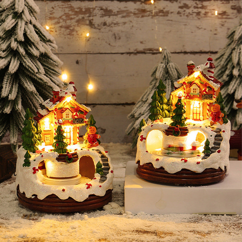 Warm Village House Resin Christmas Lighting with Music Box & Motorized Train - Perfect Holiday Decor | Ecomvera