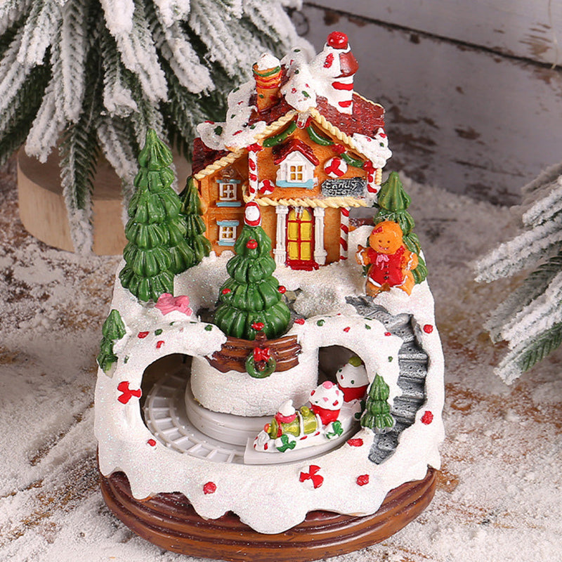 Warm Village House Resin Christmas Lighting with Music Box & Motorized Train - Perfect Holiday Decor | Ecomvera