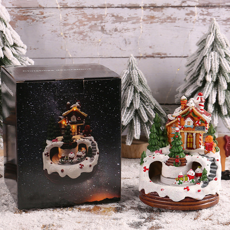 Warm Village House Resin Christmas Lighting with Music Box & Motorized Train - Perfect Holiday Decor | Ecomvera