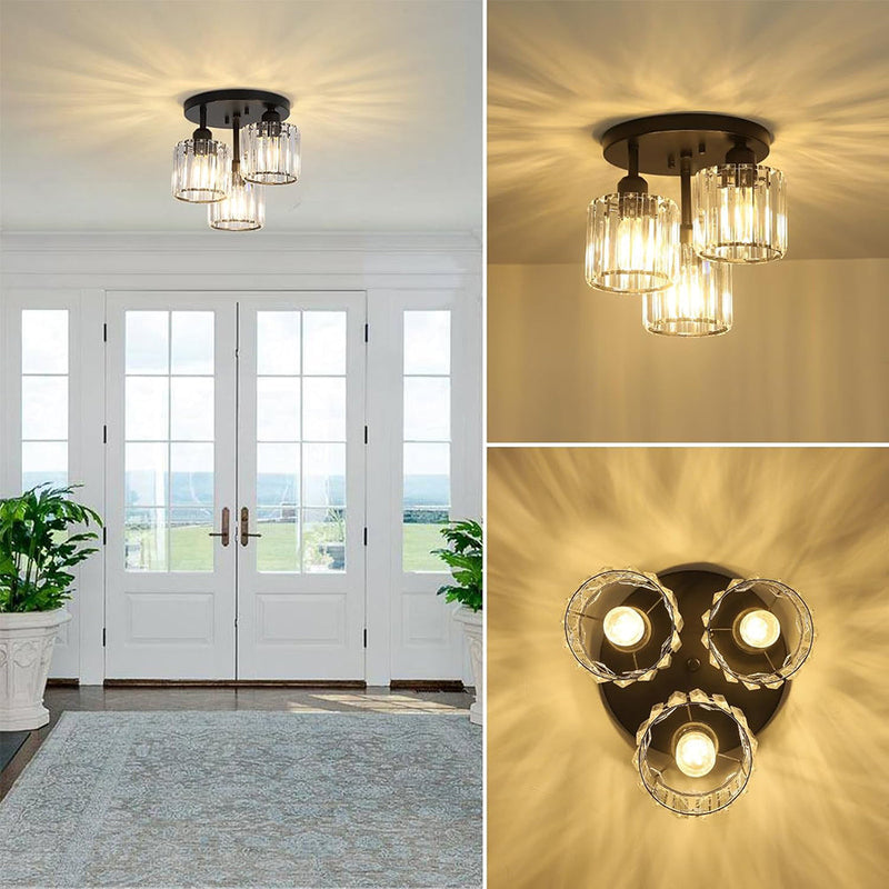 Modern Crystal Semi Flush Bedroom Ceiling Light - Elegant Iron & Glass Fixture | Ecomvera