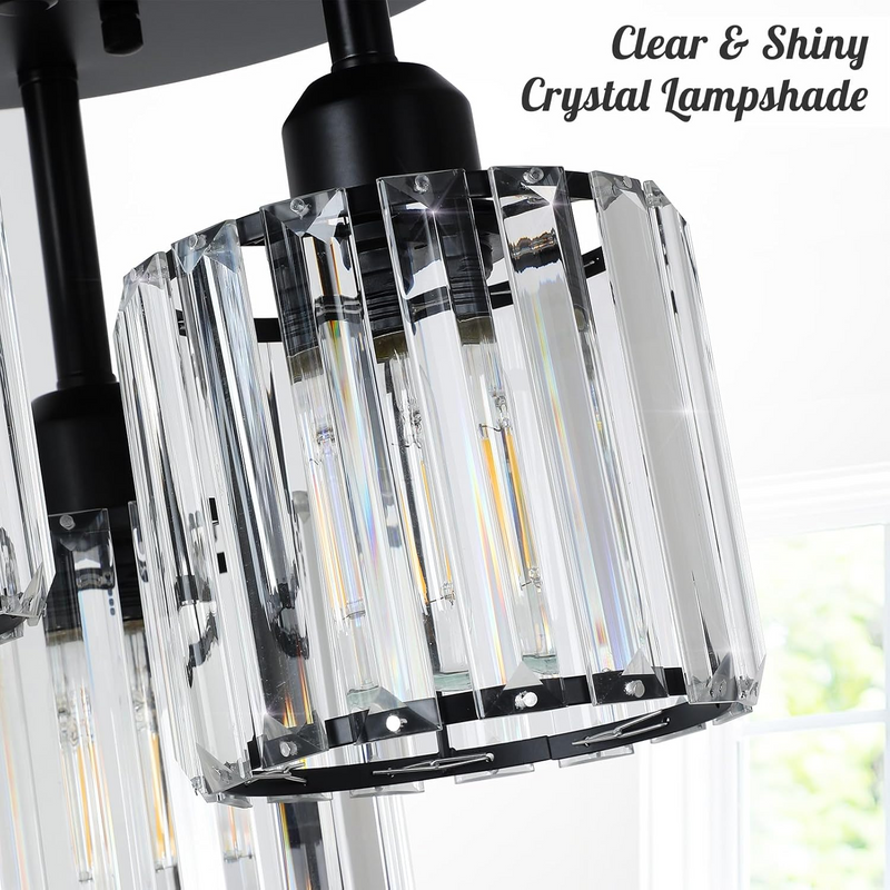 Modern Crystal Semi Flush Bedroom Ceiling Light - Elegant Iron & Glass Fixture | Ecomvera