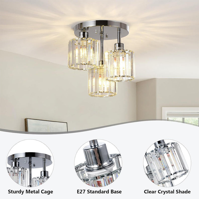 Modern Crystal Semi Flush Bedroom Ceiling Light - Elegant Iron & Glass Fixture | Ecomvera