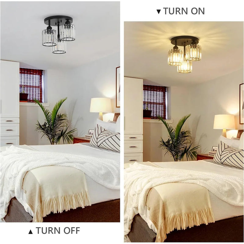 Modern Crystal Semi Flush Bedroom Ceiling Light - Elegant Iron & Glass Fixture | Ecomvera